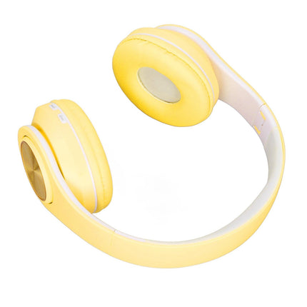 Bluetooth Headset Noise Reduction Foldable Over Ear Wireless Headphone with Colorful Light for Phone Laptop Yellow