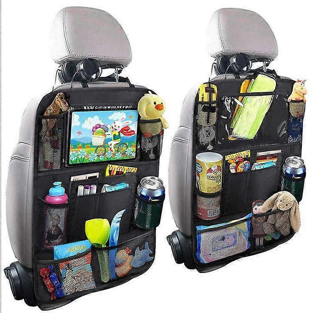 Car Back Organizer with Touch Screen Tablet Holder Plus 9 Storage Pockets Kick Mats Back Protectors Great