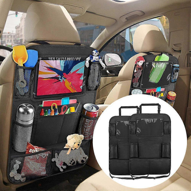 Car Back Organizer with Touch Screen Tablet Holder Plus 9 Storage Pockets Kick Mats Back Protectors Great – product detail