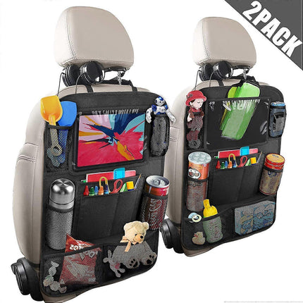 Car Back Organizer with Touch Screen Tablet Holder + 9 Storage Pockets Kick Mats Back Protectors Great Travel Accessories