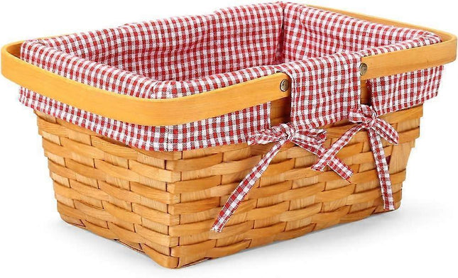 Wood Chip Picnic Basket with Double Folding Handles Natural Woven Basket Woven Basket for Gift – product detail