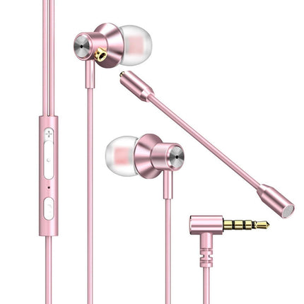 Wired Earphone Dual Microphone Stereo L-Shaped Plug for Gaming-Rose Gold