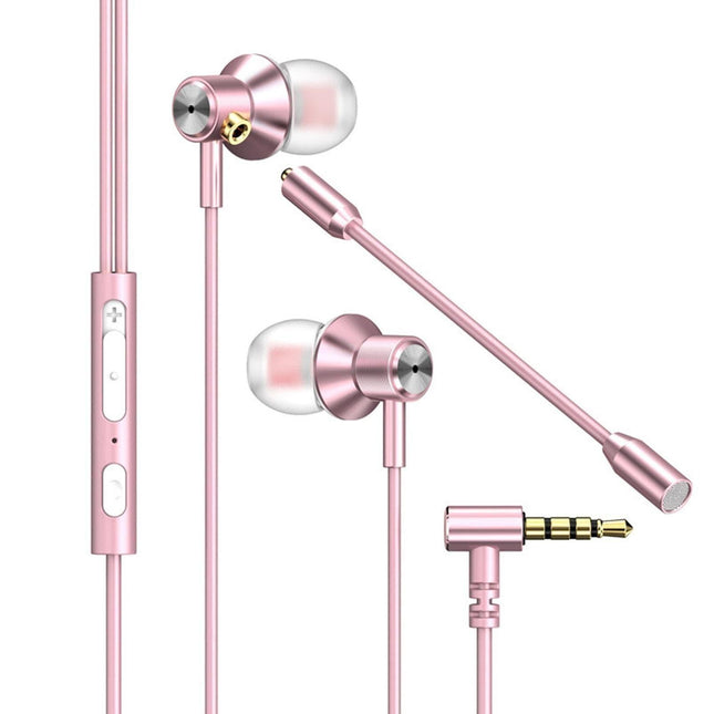 Wired Earphone Dual Microphone Stereo L-Shaped Plug for Gaming-Rose Gold