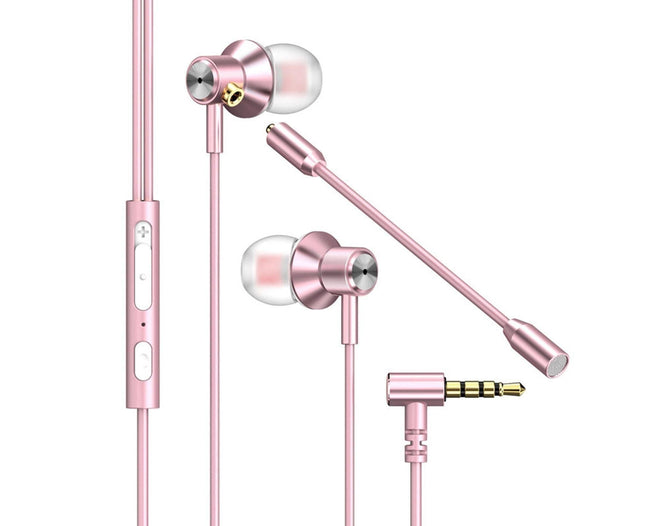 Wired Earphone Dual Microphone Stereo L-Shaped Plug for Gaming-Rose Gold V1263-JX-188