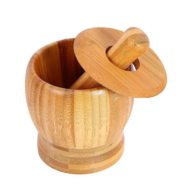 Bamboo Mortar And Pestle Grinder Pestle-set Grinding-bowl Garlic Press Ginger Crusher Herb Spice Masher