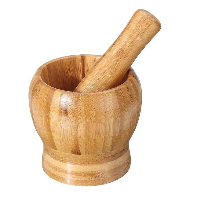 Bamboo Mortar And Pestle Grinder Pestle-set Grinding-bowl Garlic Press Ginger Crusher Herb Spice Masher – product detail