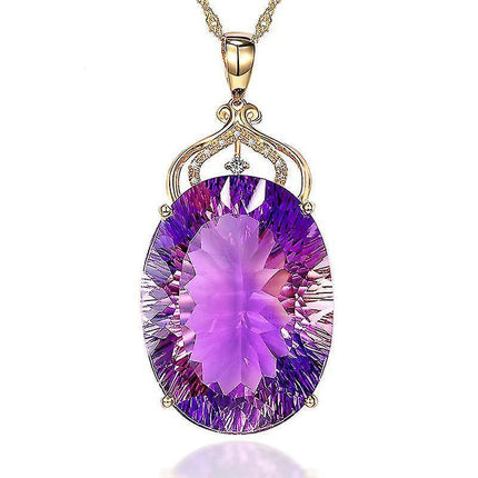 Amethyst Pendant European And American Creative Shape Amethyst Pendant Micro-set 14k Gold Crystal Necklace
