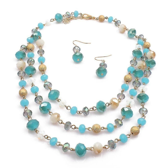 Multi Layer Crystal And Glass Beads Necklace And Crystal Earrings Crystal Jewelry Set – product detail