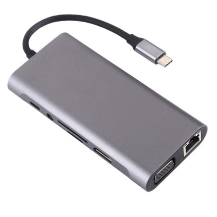 Type-c Docking Station 11 In One with Hdmi Network Card Multi-in-one Converter Usb Hub Expansion Dock for MacBook - Grey