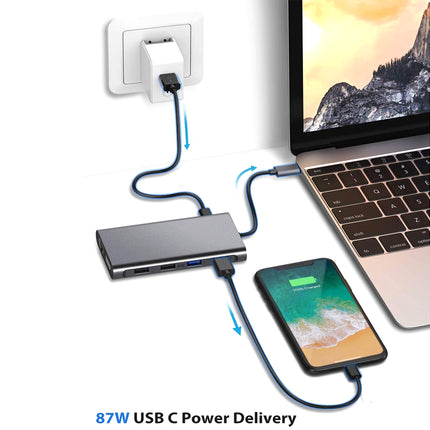 Type-c Docking Station 11 In One with Hdmi Network Card Multi-in-one Converter Usb Hub Expansion Dock for MacBook - Grey