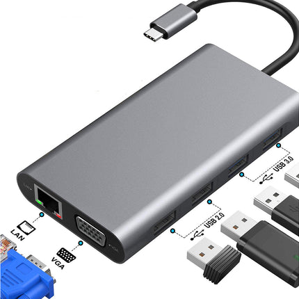 Type-c Docking Station 11 In One with Hdmi Network Card Multi-in-one Converter Usb Hub Expansion Dock for MacBook - Grey