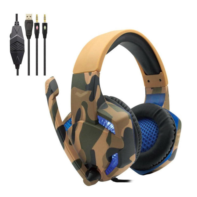 Wired Luminous Camouflage Gaming Headphone Headset for Computer Gameellow ABS