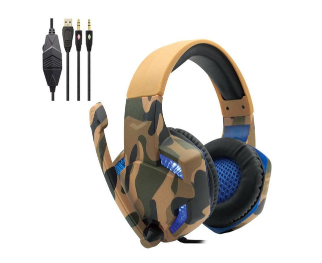 Wired Luminous Camouflage Gaming Headphone Headset for Computer Gameellow ABS V1263-JX-220