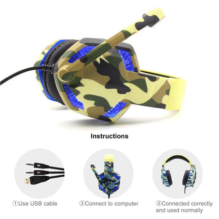 Wired Luminous Camouflage Gaming Headphone Headset for Computer Gameellow ABS