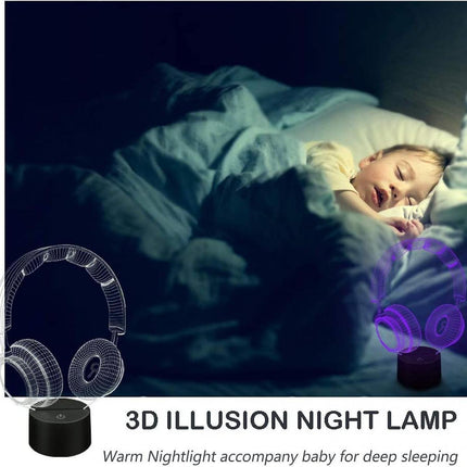 3D Illusion Headphone Headset Night Light 7 Colors