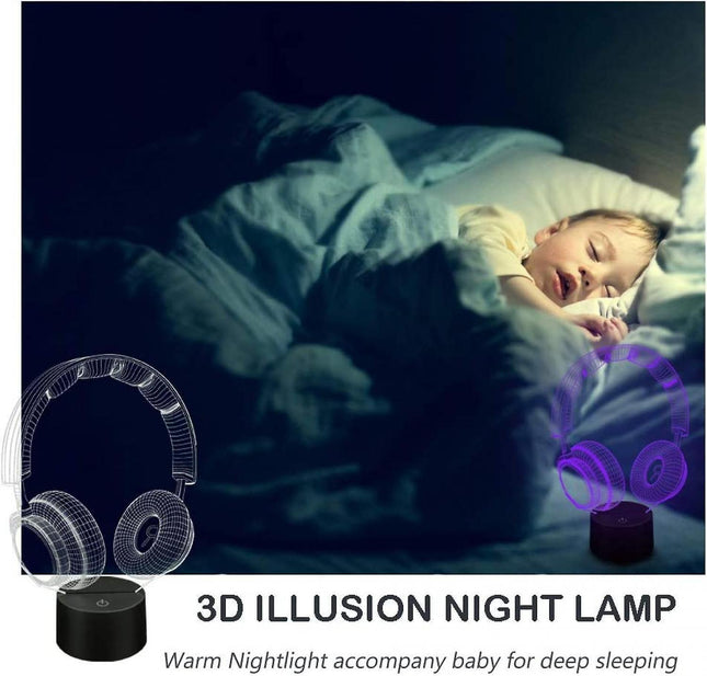 3D Illusion Headphone Headset Night Light 7 Colors – product detail