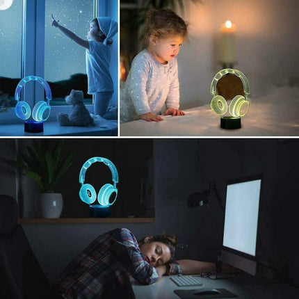 3D Illusion Headphone Headset Night Light 7 Colors