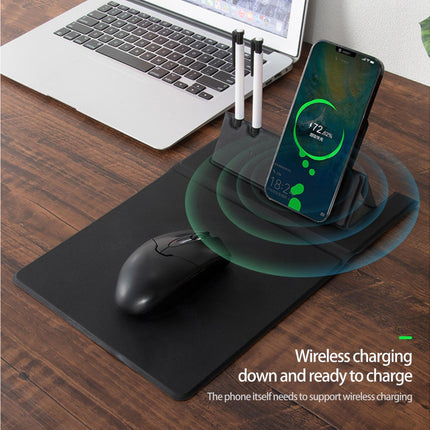 1 Set Wireless Charger Pad 15 W Delicate Texture Pen Storage Fast Induction with Mouse Pad QI Standard Folding Multifunctional Wireless Charger - Black
