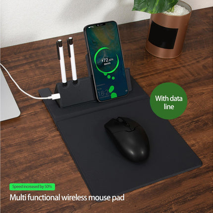 1 Set Wireless Charger Pad 15 W Delicate Texture Pen Storage Fast Induction with Mouse Pad QI Standard Folding Multifunctional Wireless Charger - Black