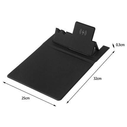 1 Set Wireless Charger Pad 15 W Delicate Texture Pen Storage Fast Induction with Mouse Pad QI Standard Folding Multifunctional Wireless Charger - Black