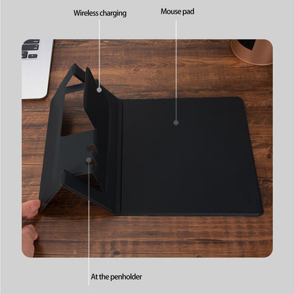 1 Set Wireless Charger Pad 15 W Delicate Texture Pen Storage Fast Induction with Mouse Pad QI Standard Folding Multifunctional Wireless Charger - Black