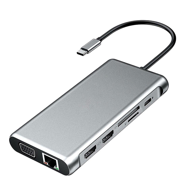 12 in 1 Multi-Interface Connection Type-C Expansion Dock Dual HDMI-compatible Converter - Grey