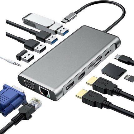 12 in 1 Multi-Interface Connection Type-C Expansion Dock Dual HDMI-compatible Converter - Grey