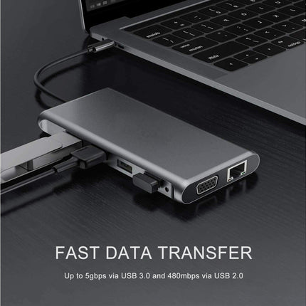 12 in 1 Multi-Interface Connection Type-C Expansion Dock Dual HDMI-compatible Converter - Grey