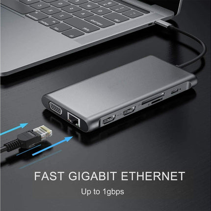 12 in 1 Multi-Interface Connection Type-C Expansion Dock Dual HDMI-compatible Converter - Grey