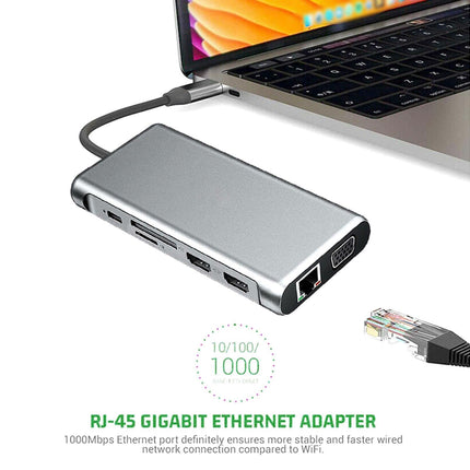 12 in 1 Multi-Interface Connection Type-C Expansion Dock Dual HDMI-compatible Converter - Grey