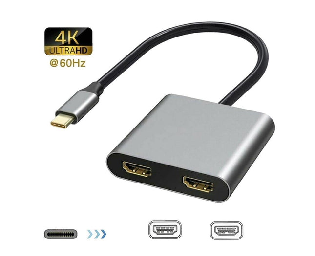 2 in1 Type C to Dual HDMI-compatible Adapter 4K Cable Cord 60HZ High Clarity Converter for Macbook
