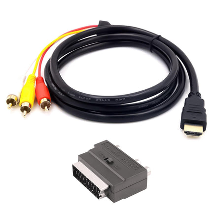 3 Input Ports 1.5M HDMI-compatible Male to 3 RCA Scart Audio Video Converter Adapter Cable - Black