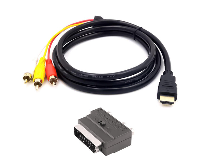 3 Input Ports 1.5M HDMI-compatible Male to 3 RCA Scart Audio Video Converter Adapter Cable
