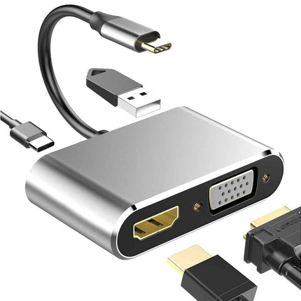4 in 1 USB Type-C to  HDMI-compatible VGA Card Reader Ports Hub Adapter for MacBook Pro - Black