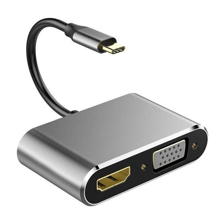 4 in 1 USB Type-C to  HDMI-compatible VGA Card Reader Ports Hub Adapter for MacBook Pro - Black