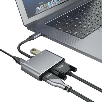 4 in 1 USB Type-C to  HDMI-compatible VGA Card Reader Ports Hub Adapter for MacBook Pro - Black