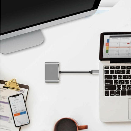 4 in 1 USB Type-C to  HDMI-compatible VGA Card Reader Ports Hub Adapter for MacBook Pro - Black