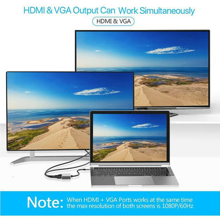 4 in 1 USB Type-C to  HDMI-compatible VGA Card Reader Ports Hub Adapter for MacBook Pro - Black