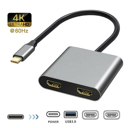 4 in1 Type C to Dual HDMI-compatible USB 3.0 4K Display Adapter Converter for MacBook Pro - Grey