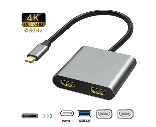 4 in1 Type C to Dual HDMI-compatible USB 3.0 4K Display Adapter Converter for MacBook Pro