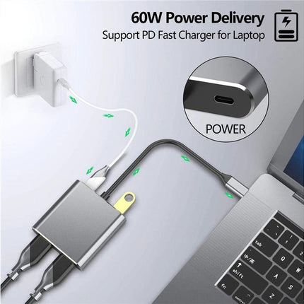 4 in1 Type C to Dual HDMI-compatible USB 3.0 4K Display Adapter Converter for MacBook Pro - Grey