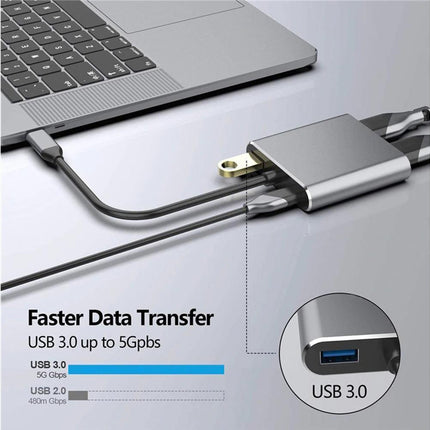4 in1 Type C to Dual HDMI-compatible USB 3.0 4K Display Adapter Converter for MacBook Pro - Grey