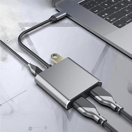 4 in1 Type C to Dual HDMI-compatible USB 3.0 4K Display Adapter Converter for MacBook Pro - Grey