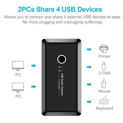 4 USB 2.0 Output Port Computer Sharing Hub Switcher Selector for Mac Chrome OS - Black