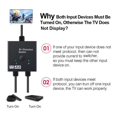 4K HDMI-compatible Dual Multiport Adapter with 2 LED Display Indicators Devices Switcher - Black
