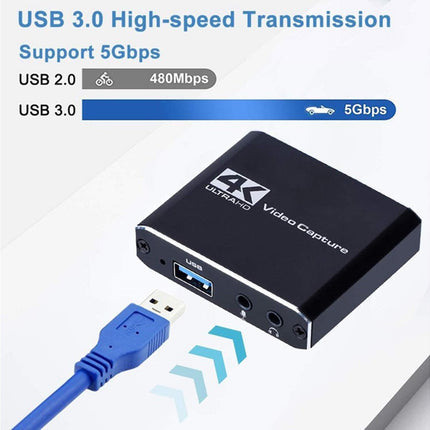 4K HDMI-compatible USB2.0 Video Capture Card Game Live Streaming Recording Box Adapter - Black