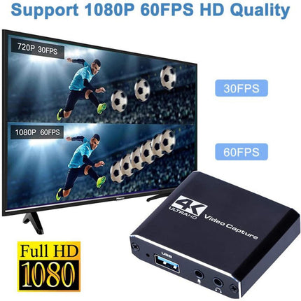 4K HDMI-compatible USB2.0 Video Capture Card Game Live Streaming Recording Box Adapter - Black