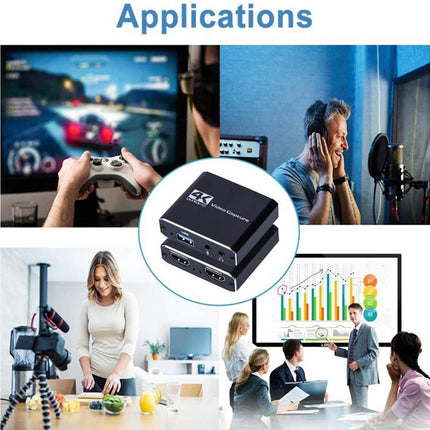 4K HDMI-compatible USB2.0 Video Capture Card Game Live Streaming Recording Box Adapter - Black