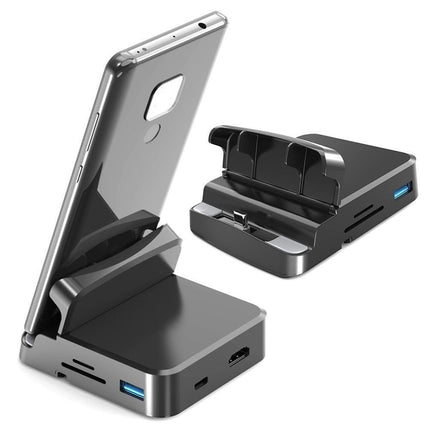 5 in1 Type C to HDMI-compatible Adapter USB 3.0/2.0 TFCard Slot Converter Holder - Black