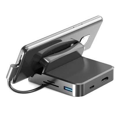 5 in1 Type C to HDMI-compatible Adapter USB 3.0/2.0 TFCard Slot Converter Holder - Black